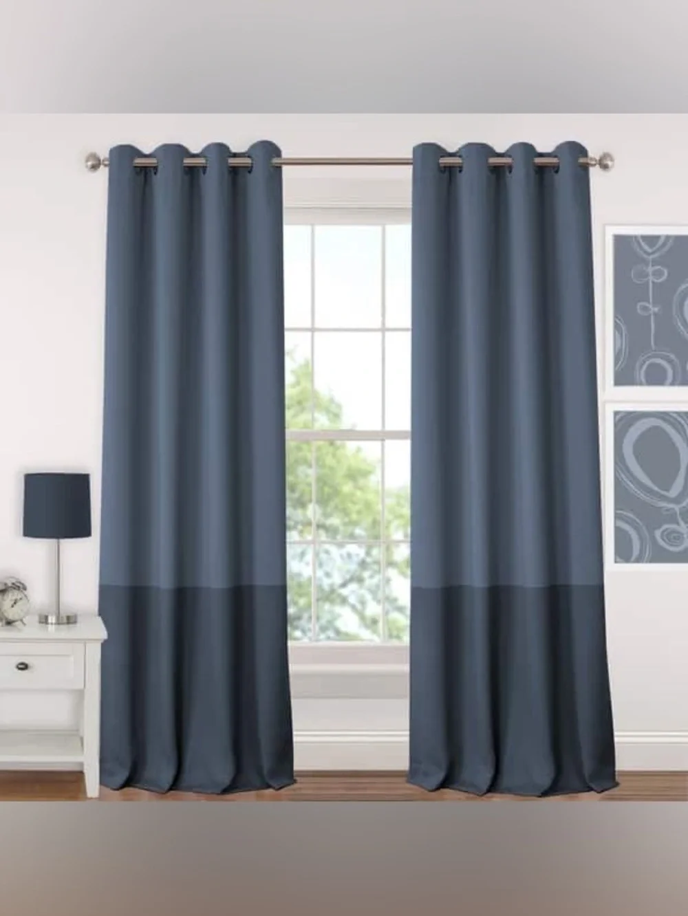 Blue Colorblock Blackout Grommet Curtain Panel 52x84 Polyester new- imperfection